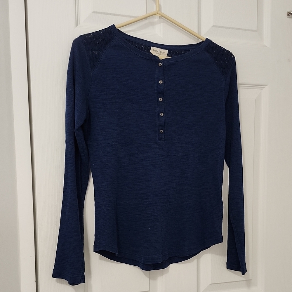 Bleu Gray Dark Navy Blue Long Sleeve Tshirt